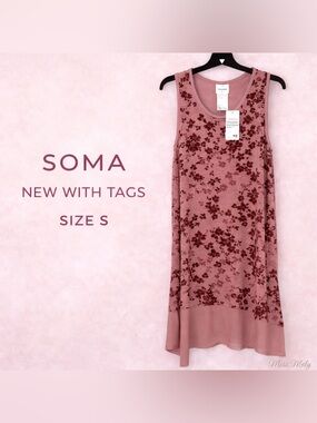 Soma BNWT Soft Jersey Floral Tunic Top S Pink Sleeveless Lounge NWT $64